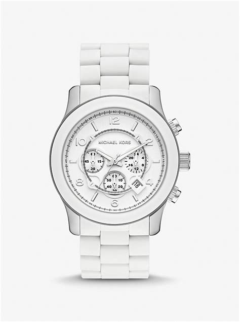 white michael kors watch ebay|oversized runway white tone watch.